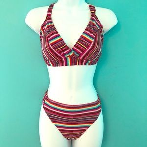 👙Multi- Colored Striped Pink Bikini